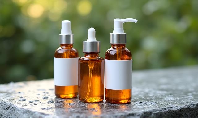 Frascos de cosmética orgánica minimalistas en un estante